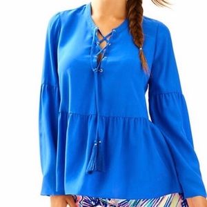 Milan Silk Top in Brilliant Blue, brand new